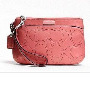 Coach F47330‎ Perforated pink Leather Wristlet wallet purse clutch